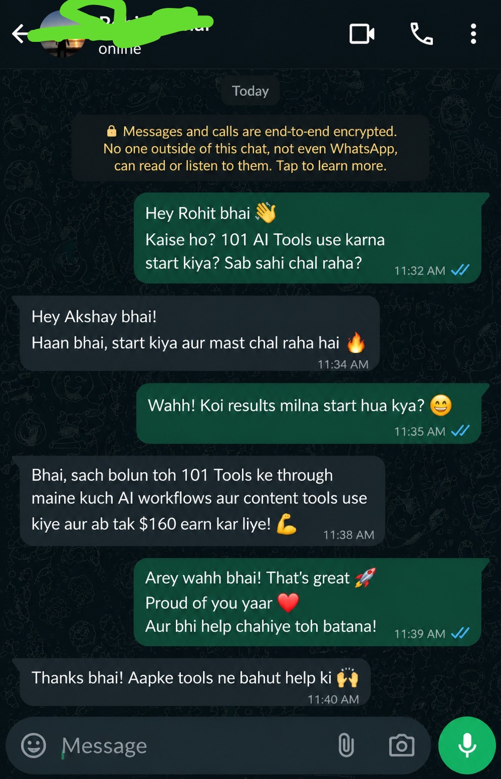 WhatsApp testimonial
