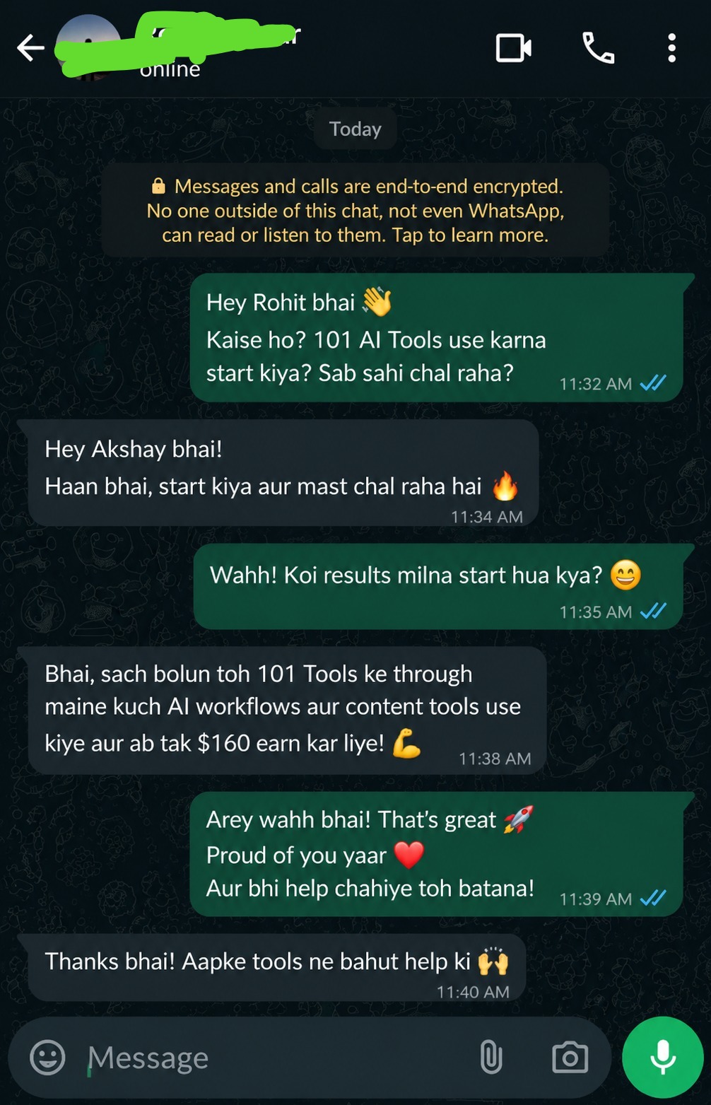 WhatsApp testimonial