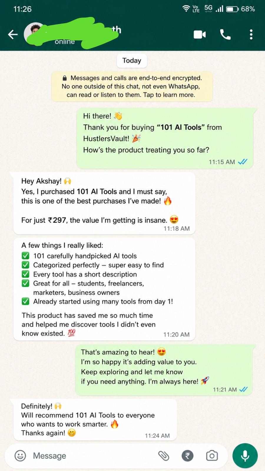 WhatsApp testimonial